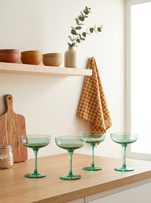 Eyden - Lot De 4 Coupes À Champagne 17 Cl - Verre Soufflé Bouche - Vert