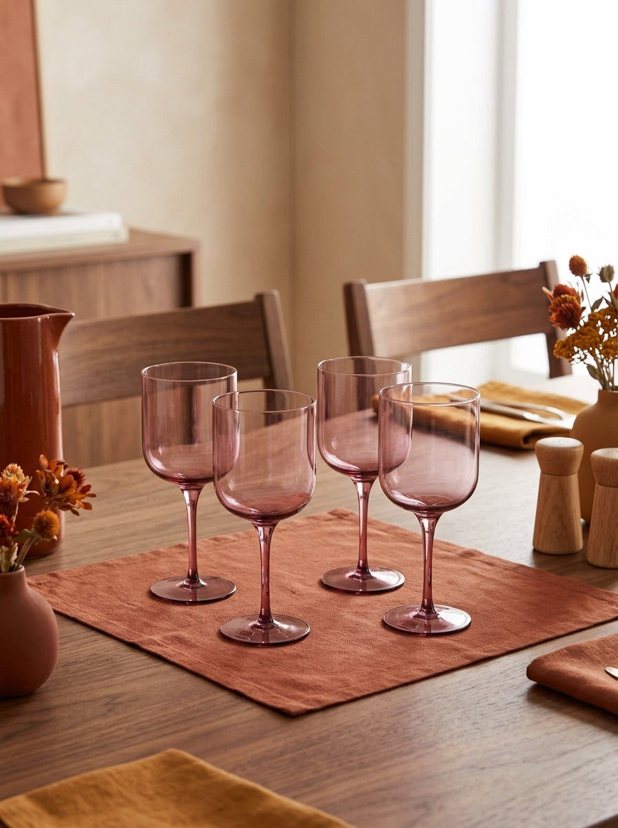 Eyden - Set of 4 Stemmed Glasses 35 Cl - Mouth Blown Glass - Pink