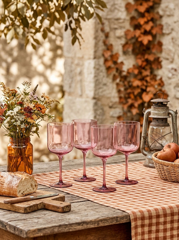 Eyden - Set of 4 Stemmed Glasses 35 Cl - Mouth Blown Glass - Pink