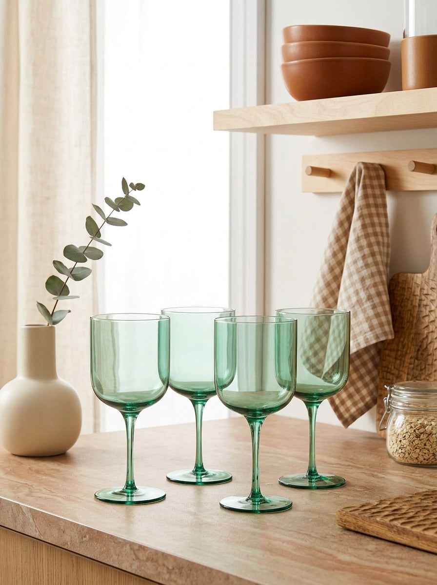 Eyden - Set of 4 Stemmed Glasses 35 Cl - Mouth Blown Glass - Green