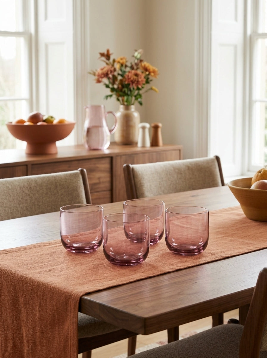Eyden - Set of 4 26 Cl Tumblers - Mouth Blown Glass - Pink