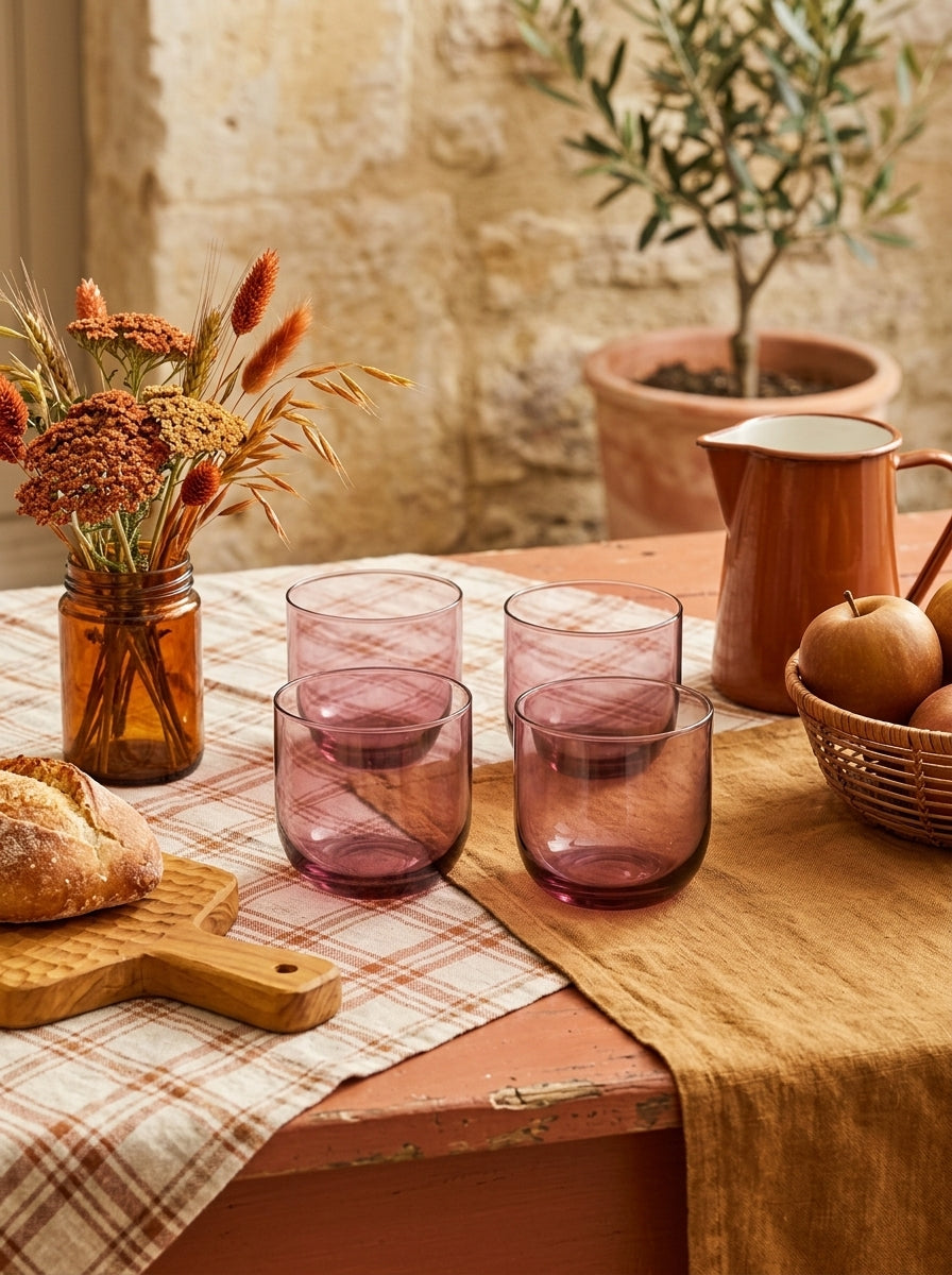 Eyden - Set of 4 26 Cl Tumblers - Mouth Blown Glass - Pink