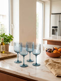 Eyden - Juego de 4 vasos de pie 35 cl - Vidrio soplado - Azul