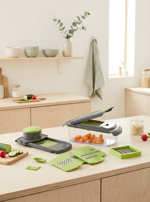 Mandoline Multifonctionnelle Avec Récipient - Vert / Gris