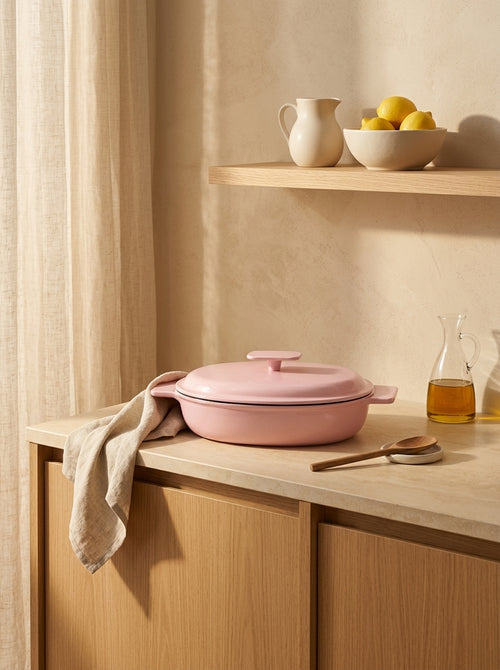 Cazuela Ovalada Con Tapa - Esmalte Rosa