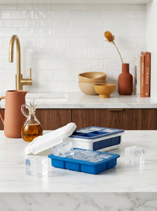 Lot: 2 XL Silicone Ice Cube Trays With Lid
