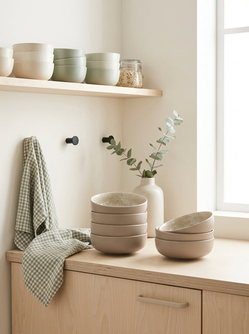 6 Iris Taupe Reactive Stoneware Bowls