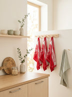 Miel - Lot De 3 Torchons Jacquard - Coton - Rouge
