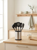 Harmonie - Juego de 6 utensilios de cocina - Acero inoxidable y silicona - Plata / Negro