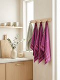Tartan - Juego de 3 paños de cocina Jacquard - Algodón - Malva