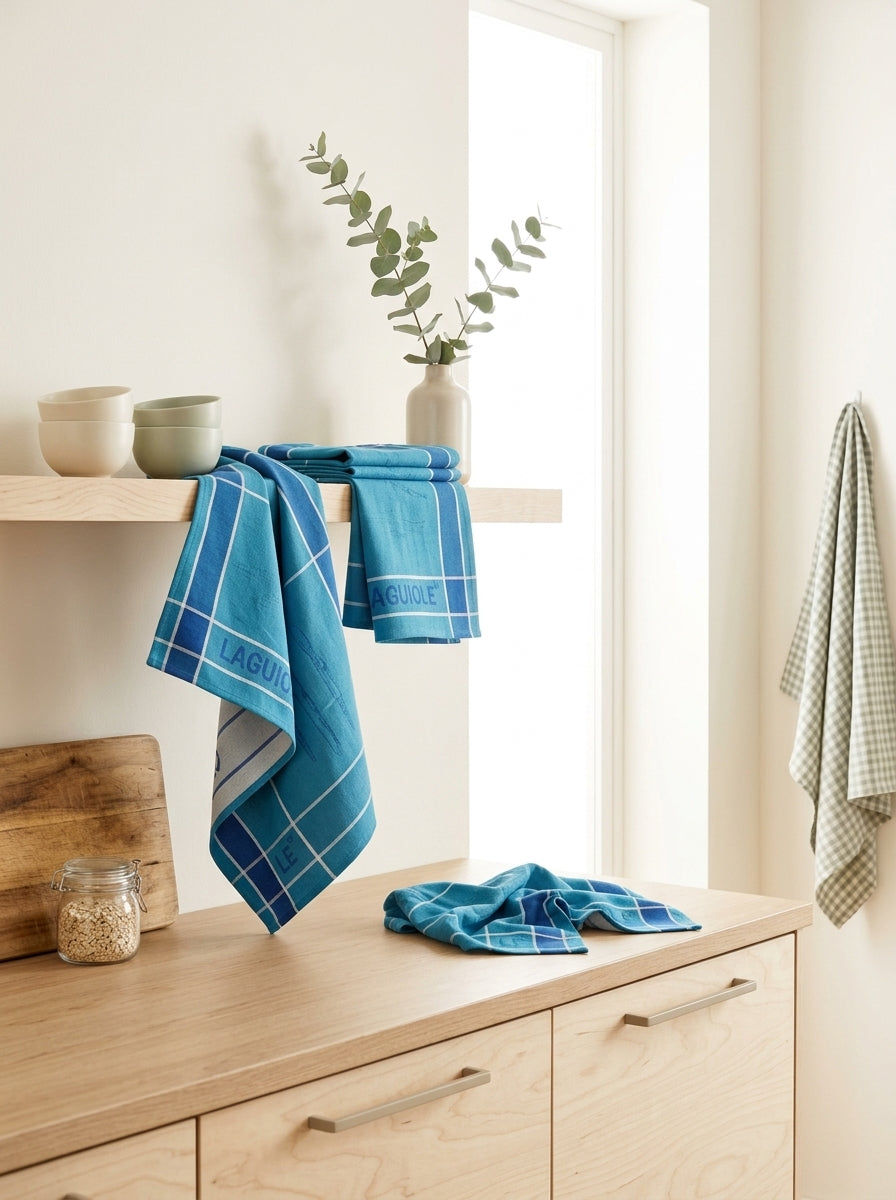 Tartan - Juego de 3 paños de cocina Jacquard - Algodón - Azul