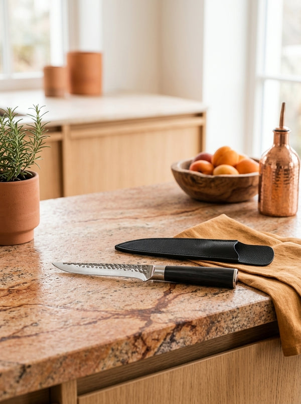 Sen - Cuchillo para deshuesar con funda - Acero y madera Pakka - Negro