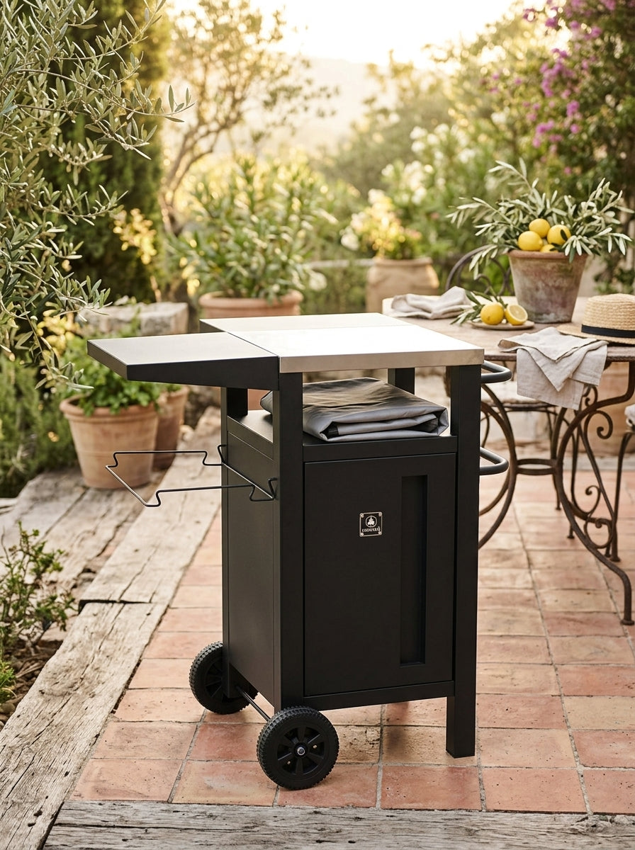 Chariot De Barbecue Avec Rangement Et Housse De Protection - Inox Et Plastique - Noir