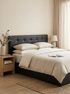 Tinali - Cama contenedor de Pu con cabecero + somier de láminas - Negro