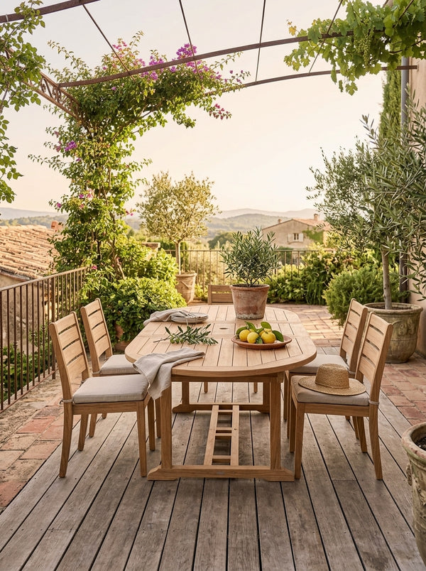 Gardena - Table Ovale Double Extension En Teck - Naturel