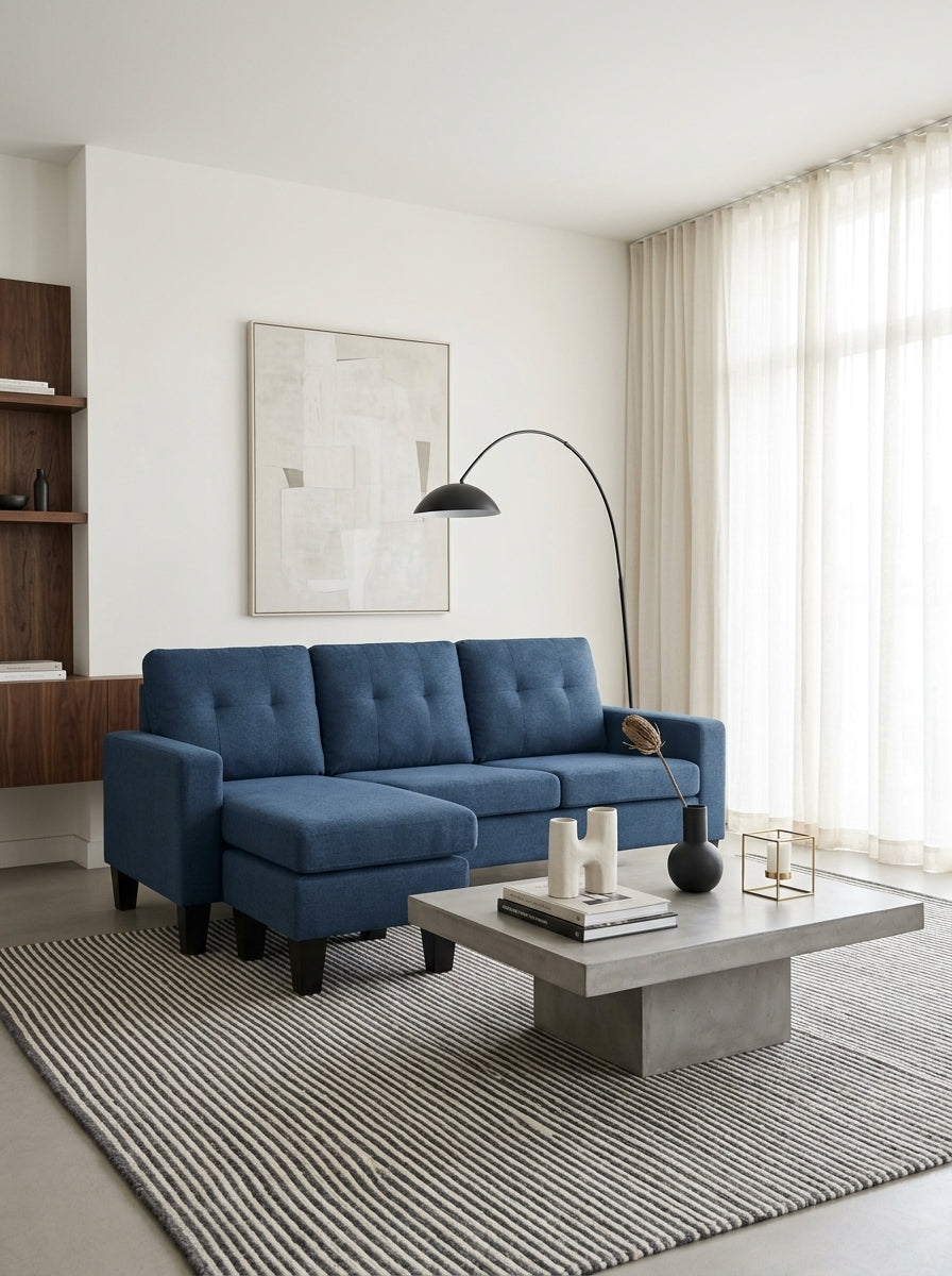 Lumina - Reversible Corner Sofa With Microfiber Ottoman - Blue