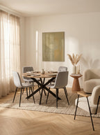 Dialo - Ensemble Table Ronde + 4 Chaises En Velours - Gris