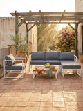 Aluzen - Salon De Jardin En Aluminium 4 Places + Pouf + Table Basse Rectangle - Gris