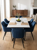 Mindy - Extendable Table + 6 Velvet Chairs - White Marble
