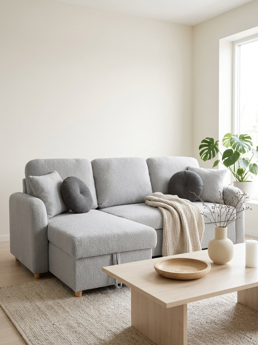 Siveco - Convertible Left Corner Sofa in Blouclette Fabric - Gray