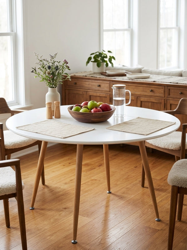 Scandi - Table À Manger Ronde Style Scandinave - Blanc