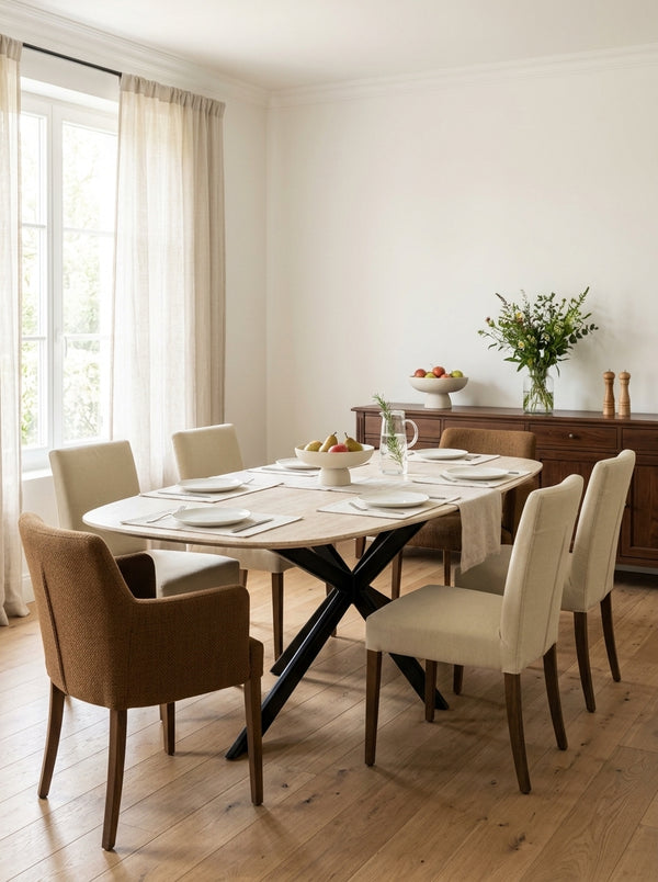 Linz - Wooden Dining Table and Metal Leg - 6 People - Travertine