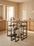 Table De Bar + 2 Tabourets - Chêne Grisé