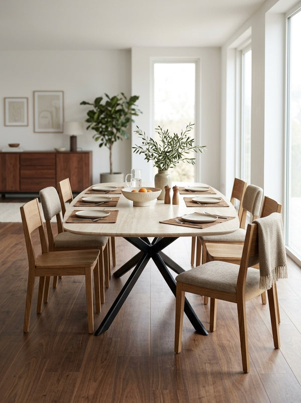 Linz - Wooden Dining Table and Metal Leg - 8 People - Travertine