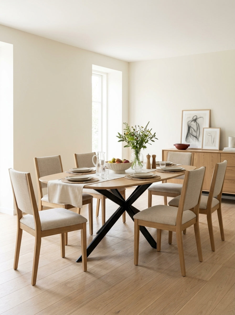 Linz - Wooden Dining Table and Metal Leg - 6 People - Oak