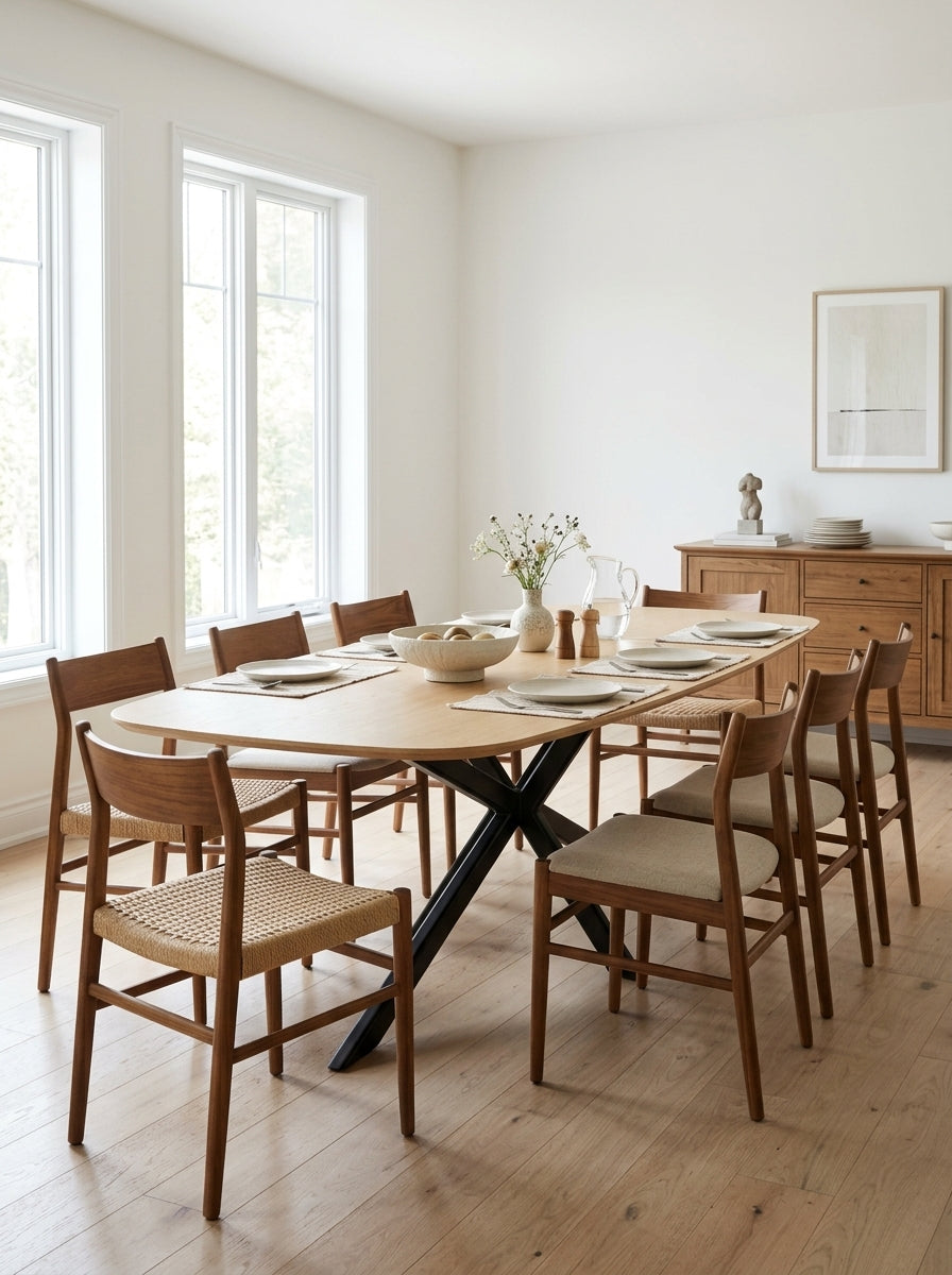 Linz - Wooden Dining Table and Metal Leg - 8 People - Oak