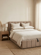 Aviala - Cama contenedor de terciopelo con cabecero + somier de láminas - Taupe