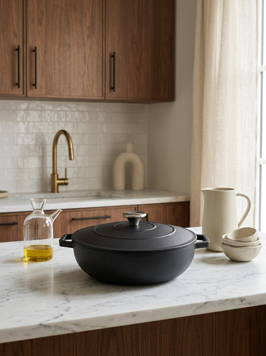 Round Cast Iron Sauté Pan 25 cm - Matt Black