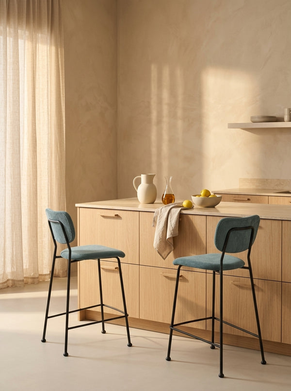 Benson 64.5 Cm - Set of 2 Bar & Counter Stools - Fabric - Grey/Blue