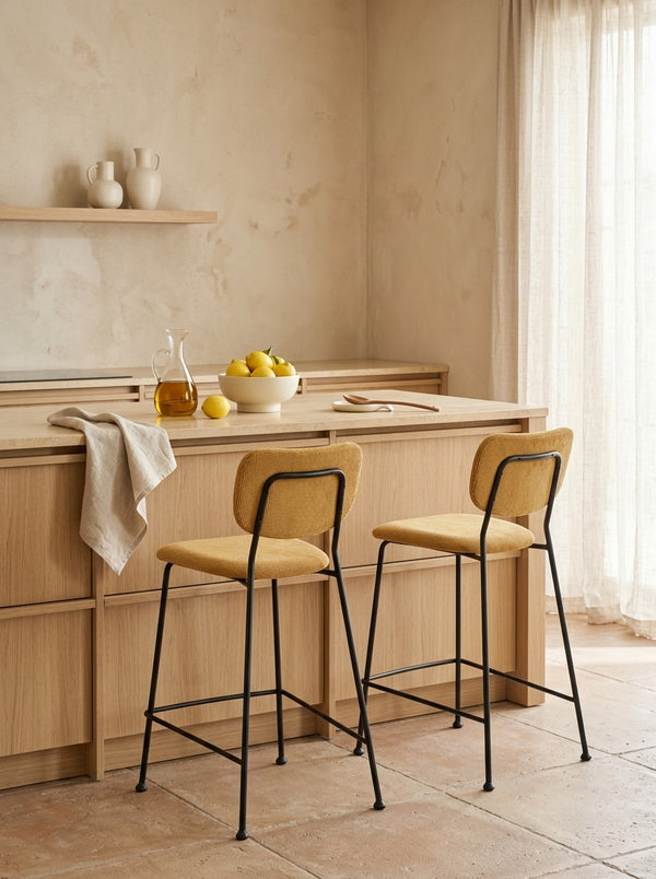 Benson 64.5 Cm - Set of 2 Bar & Counter Stools - Fabric - Ochre/Yellow