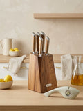 Opaline - Ceppo Da 5 Coltelli In Legno + Un Affilatore 3 In 1 - Legno/Bianco