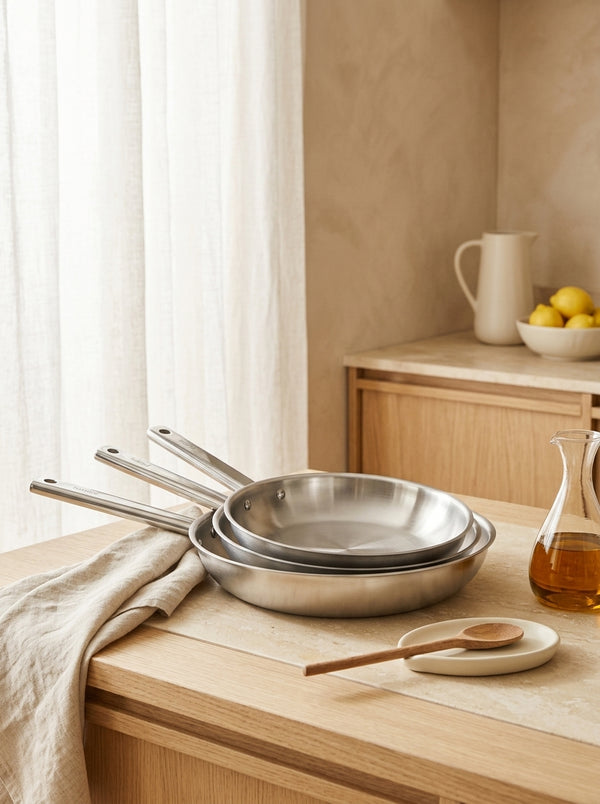 Prestancia - Set di 3 Padelle in Acciaio Inox - 20/24/28 - Argento