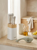Heritage - Ceppo Da 5 Coltelli In Bianco + Un Affilatore 3 In 1 - Bianco
