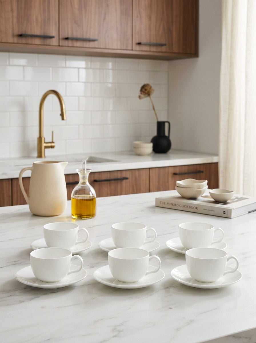Taidu II - Set Da 6 Tazzine E Piattini Da Espresso In Bone China - 9,5 cl - Bianco