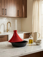 Tajine En Fonte D'Acier Avec Couvercle En Céramique - Rouge