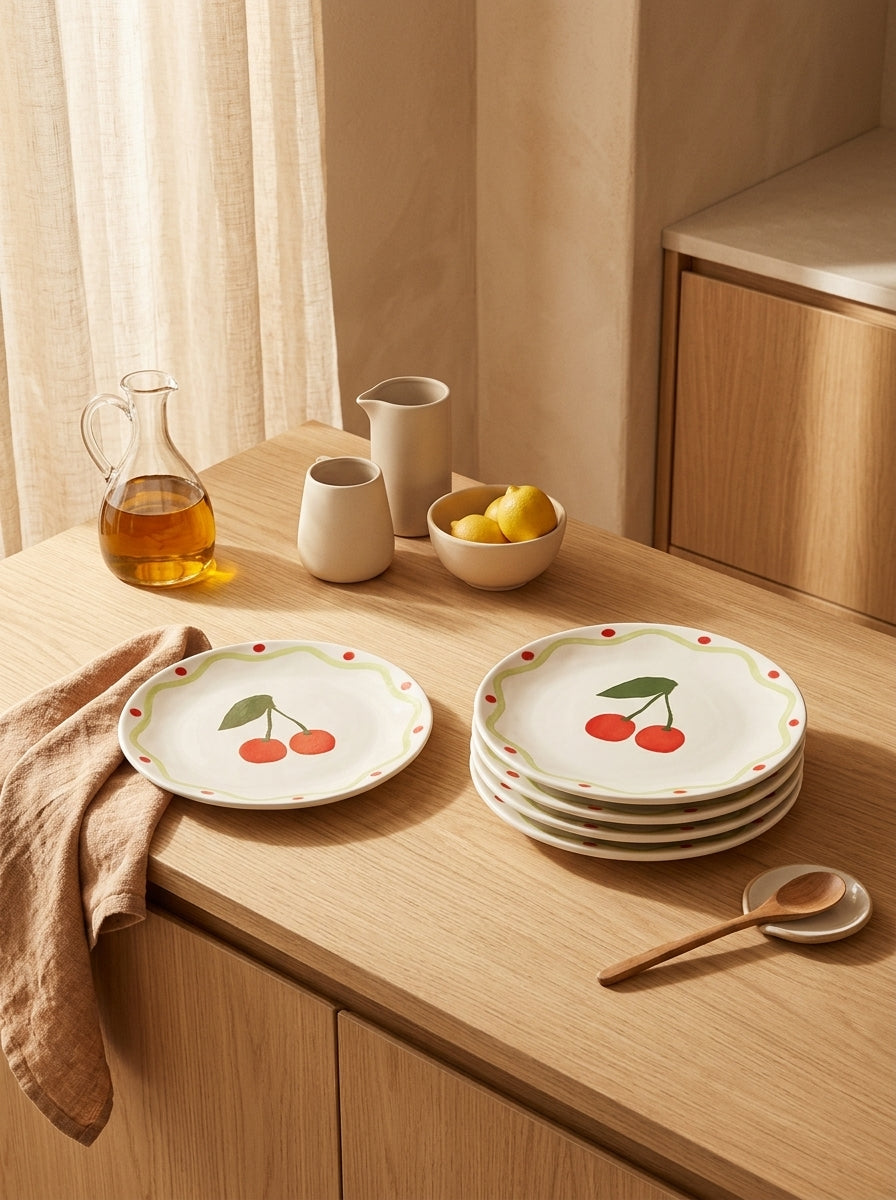 Fruity Cherries Dessert Plate – Set of 6