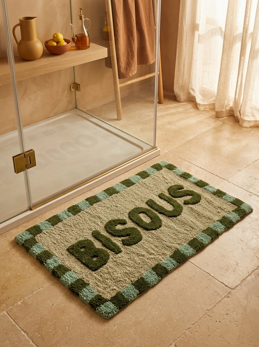 Alfombra de baño "Bisous" verde