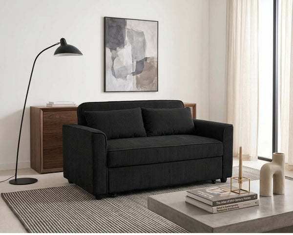 Ernest - 2-Seater Straight Sofa Bed - Corduroy - Black