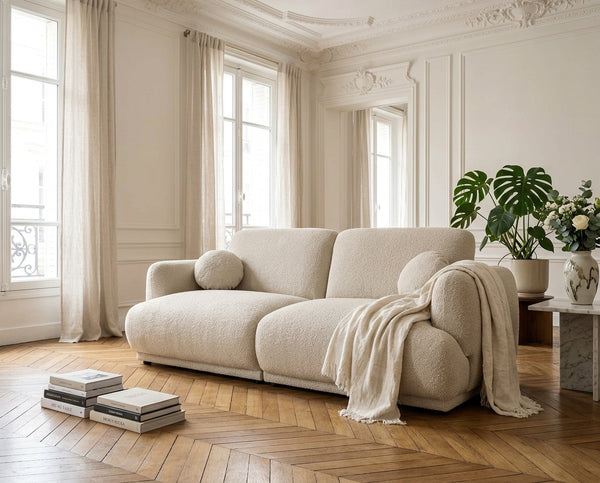 Pietro - 3-Seater Straight Sofa - Textured Fabric - Beige