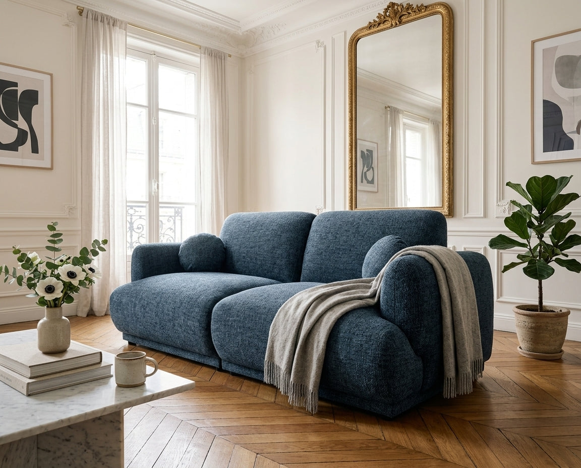 Pietro - Straight 3-Seater Sofa - Textured Fabric - Blue