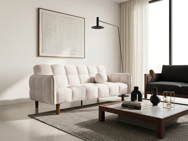 Adam - 2-Seater Clic-Clac Sofa Bed - Textured Fabric - Beige