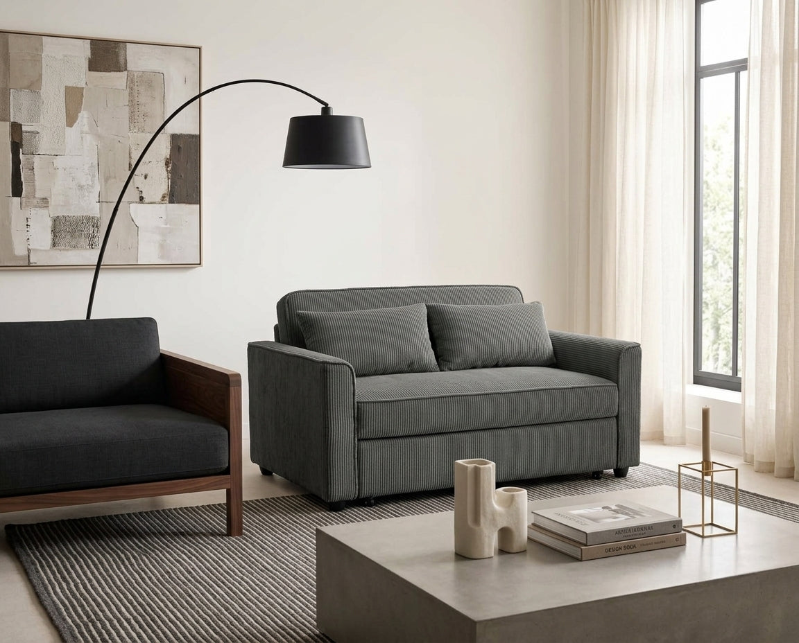 Ernest - 2-Seater Straight Convertible Sofa - Corduroy - Grey