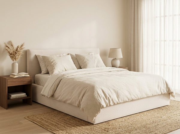 Topaze - Storage Bed with Slatted Base Included - Corduroy - Beige