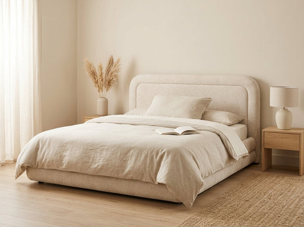 Babel - Ottoman Bed with Included Bed Base - Textured Velvet - Beige