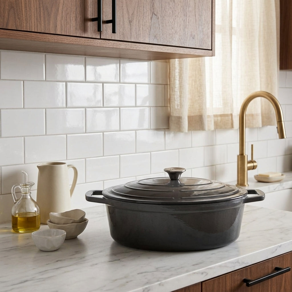 Cocotte Ovale En Fonte Émaillée Gris Classique Elo - Gris