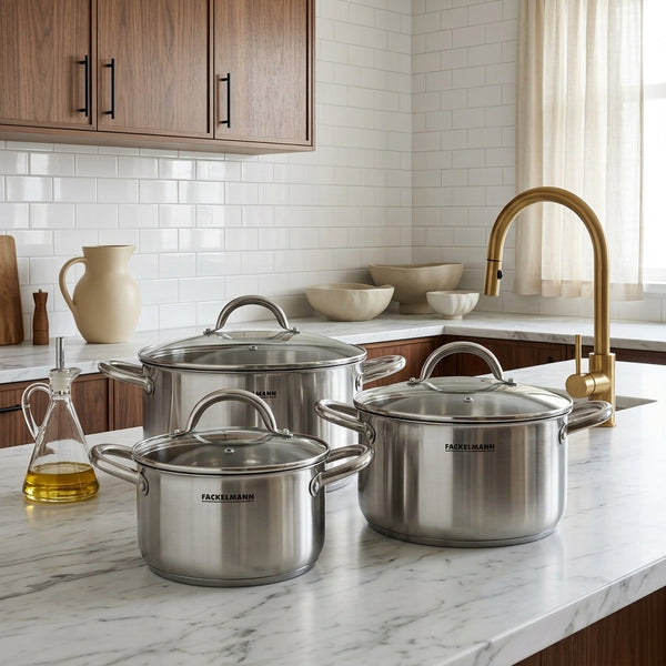 Batteria Da Cucina Con 2 Casseruole In Acciaio Inox Senza Pfas Fackelmann Vita3 - Grigio